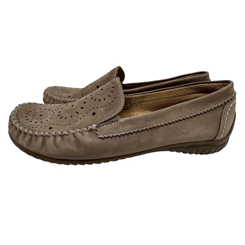 Gabor Loafer Women Size 5 Tan Leather Comfort Soft Mokassin Laser Cut Perforated